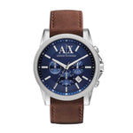 ARMANI EXCHANGE CHRONOGRAPH SILVER STAINLESS STEEL AX2501 BROWN LEATHER STRAP MEN'S WATCH - H2 Hub Watches