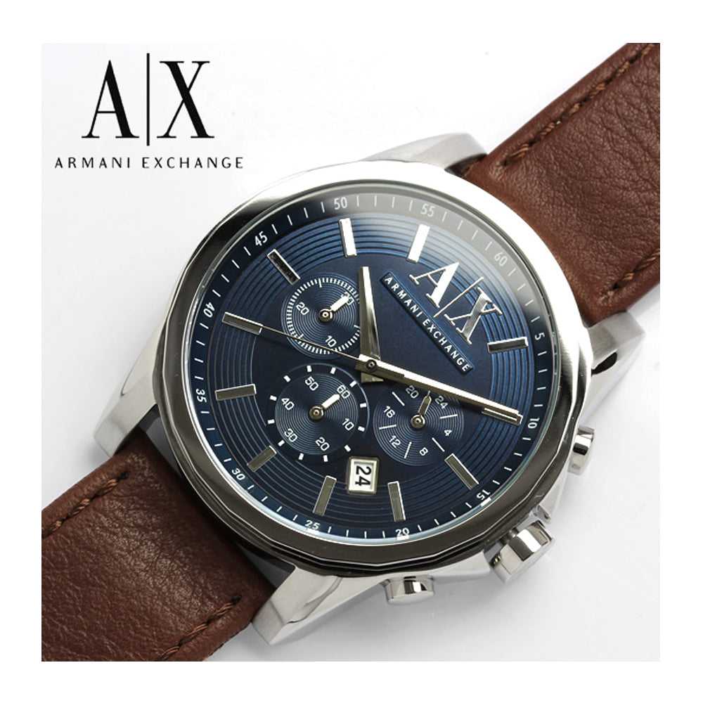 ARMANI EXCHANGE CHRONOGRAPH SILVER STAINLESS STEEL AX2501 BROWN LEATHER STRAP MEN'S WATCH - H2 Hub Watches