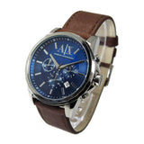 ARMANI EXCHANGE CHRONOGRAPH SILVER STAINLESS STEEL AX2501 BROWN LEATHER STRAP MEN'S WATCH - H2 Hub Watches