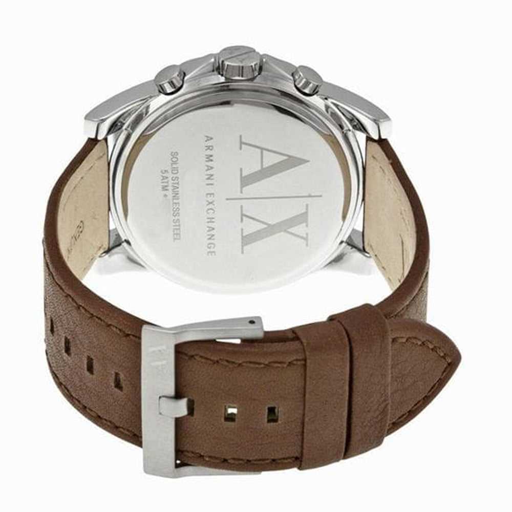 ARMANI EXCHANGE CHRONOGRAPH SILVER STAINLESS STEEL AX2501 BROWN LEATHER STRAP MEN'S WATCH - H2 Hub Watches