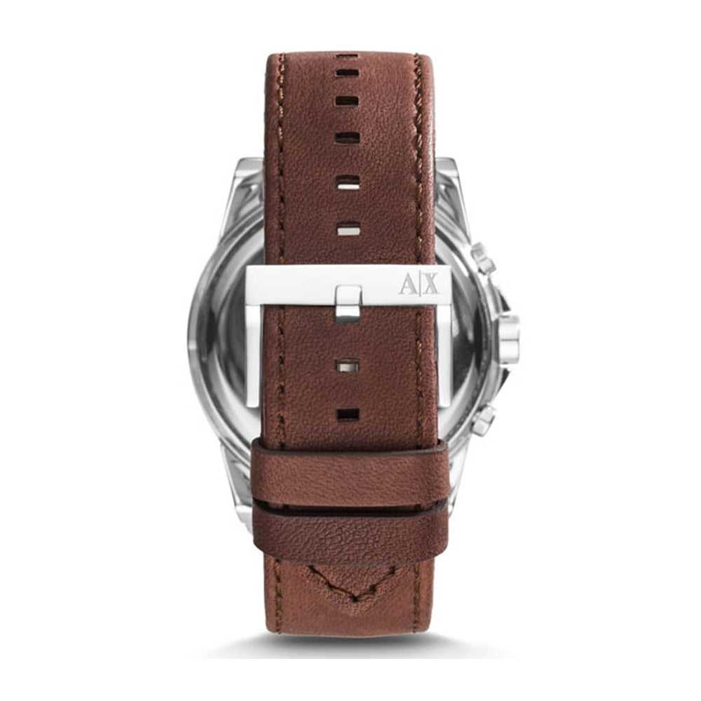 ARMANI EXCHANGE CHRONOGRAPH SILVER STAINLESS STEEL AX2501 BROWN LEATHER STRAP MEN'S WATCH - H2 Hub Watches