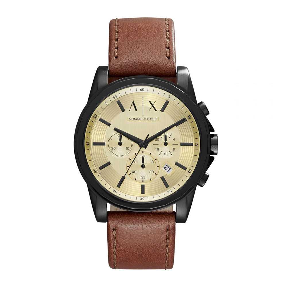 ARMANI EXCHANGE CHRONOGRAPH BLACK STAINLESS STEEL AX2511 BROWN LEATHER STRAP MEN'S WATCH - H2 Hub Watches