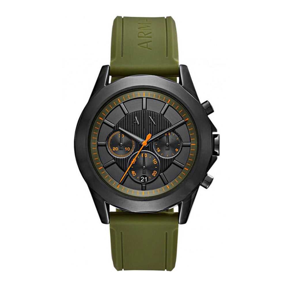 ARMANI EXCHANGE CHRONOGRAPH BLACK STAINLESS STEEL AX2608 GREEN SILICONE STRAP MEN'S WATCH - H2 Hub Watches