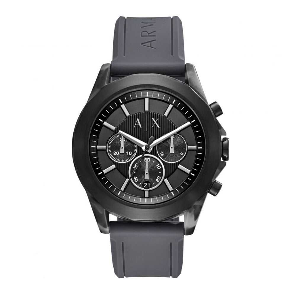 ARMANI EXCHANGE CHRONOGRAPH BLACK STAINLESS STEEL AX2609 GREY RUBBER STRAP MEN'S WATCH - H2 Hub Watches