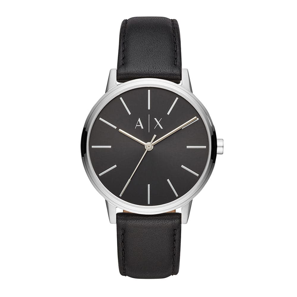 ARMANI EXCHANGE ANALOG QUARTZ SILVER STAINLESS STEEL AX2703 BLACK LEATHER STRAP MEN'S WATCH - H2 Hub Watches