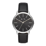 ARMANI EXCHANGE ANALOG QUARTZ SILVER STAINLESS STEEL AX2703 BLACK LEATHER STRAP MEN'S WATCH - H2 Hub Watches