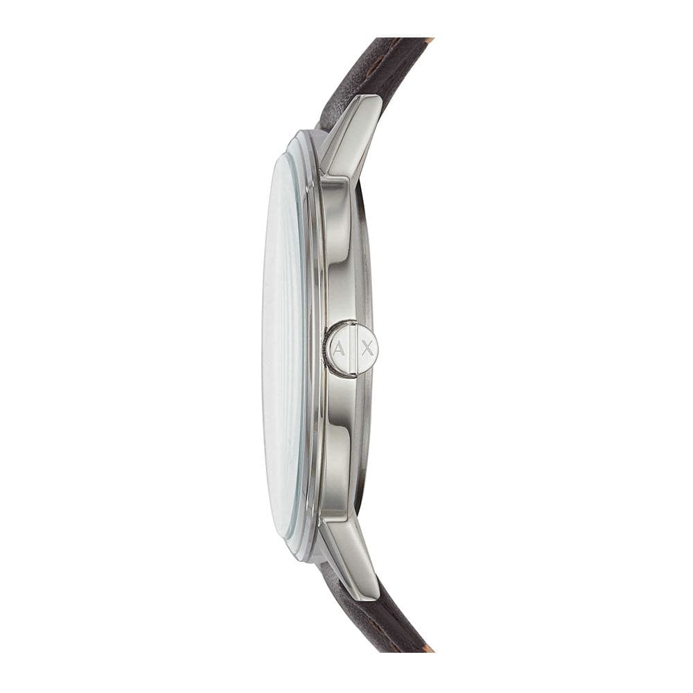 ARMANI EXCHANGE ANALOG QUARTZ SILVER STAINLESS STEEL AX2704 BROWN LEATHER STRAP MEN'S WATCH - H2 Hub Watches