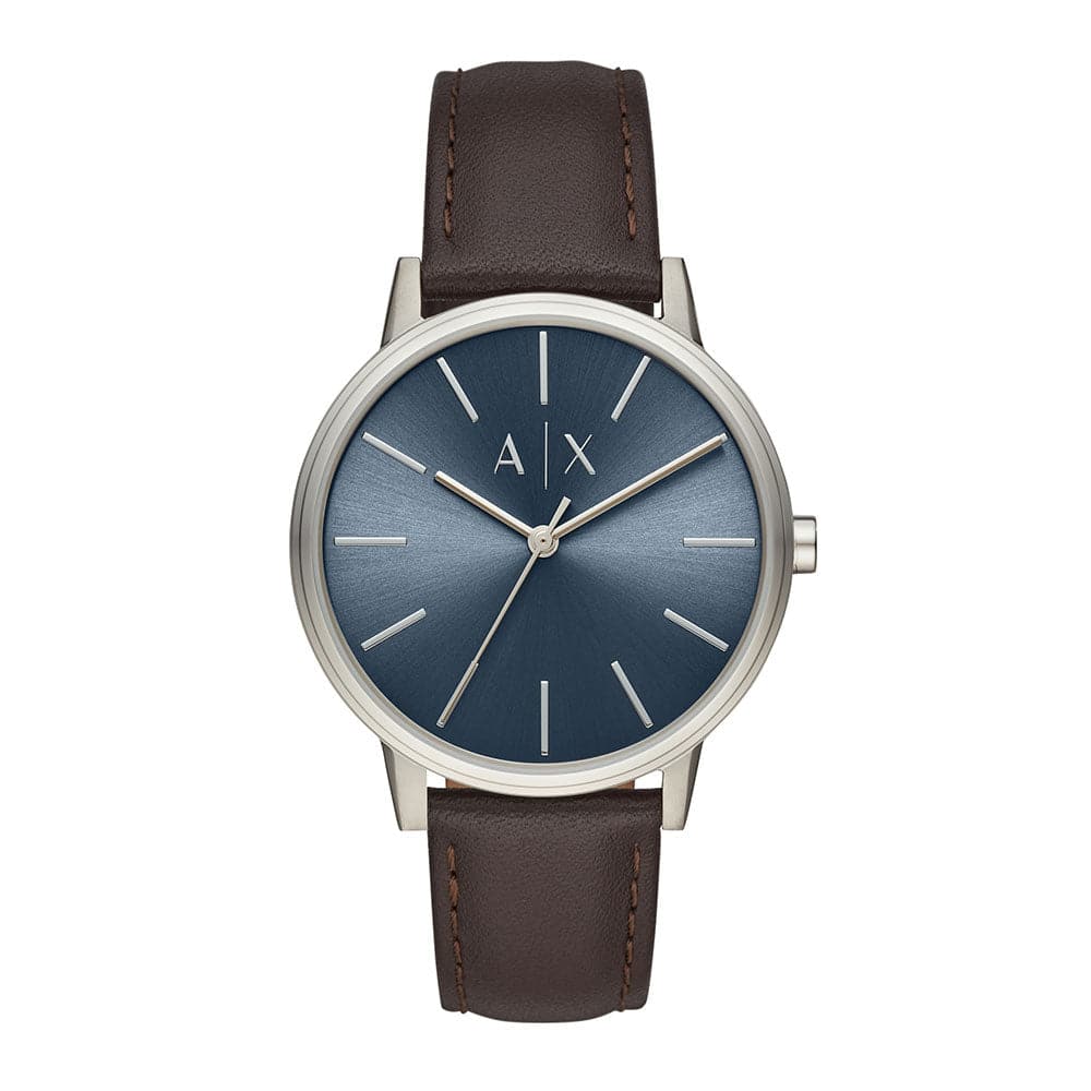 ARMANI EXCHANGE ANALOG QUARTZ SILVER STAINLESS STEEL AX2704 BROWN LEATHER STRAP MEN'S WATCH - H2 Hub Watches