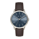 ARMANI EXCHANGE ANALOG QUARTZ SILVER STAINLESS STEEL AX2704 BROWN LEATHER STRAP MEN'S WATCH - H2 Hub Watches