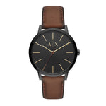 ARMANI EXCHANGE ANALOG QUARTZ BLACK STAINLESS STEEL AX2706 BROWN LEATHER STRAP MEN'S WATCH - H2 Hub Watches