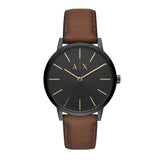ARMANI EXCHANGE ANALOG QUARTZ BLACK STAINLESS STEEL AX2706 BROWN LEATHER STRAP MEN'S WATCH - H2 Hub Watches