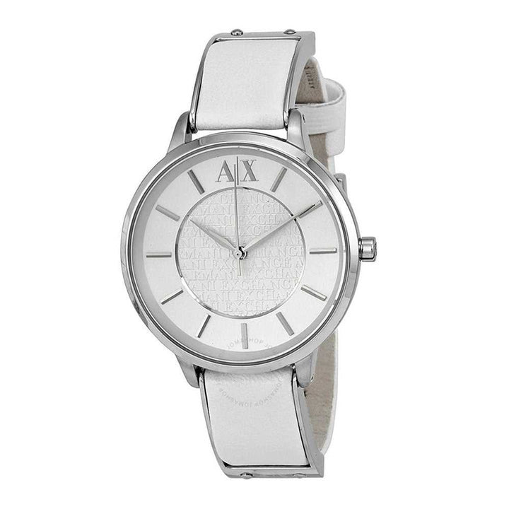 ARMANI EXCHANGE ANALOG QUARTZ SILVER STAINLESS STEEL AX5300 WHITE LEATHER STRAP WOMEN'S WATCH - H2 Hub Watches