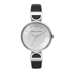 ARMANI EXCHANGE ANALOG QUARTZ SILVER STAINLESS STEEL AX5323 BLACK LEATHER STRAP WOMEN'S WATCH - H2 Hub Watches
