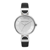 ARMANI EXCHANGE ANALOG QUARTZ SILVER STAINLESS STEEL AX5323 BLACK LEATHER STRAP WOMEN'S WATCH - H2 Hub Watches
