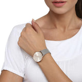 ARMANI EXCHANGE GOLD STAINLESS STEEL AX5537 SILVER MESH STRAP WOMEN'S WATCH