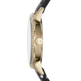 ARMANI EXCHANGE GOLD STAINLESS STEEL AX5543 BLACK LEATHER STRAP WOMEN'S WATCH