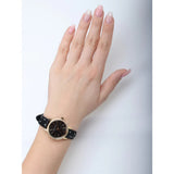 ARMANI EXCHANGE GOLD STAINLESS STEEL AX5543 BLACK LEATHER STRAP WOMEN'S WATCH
