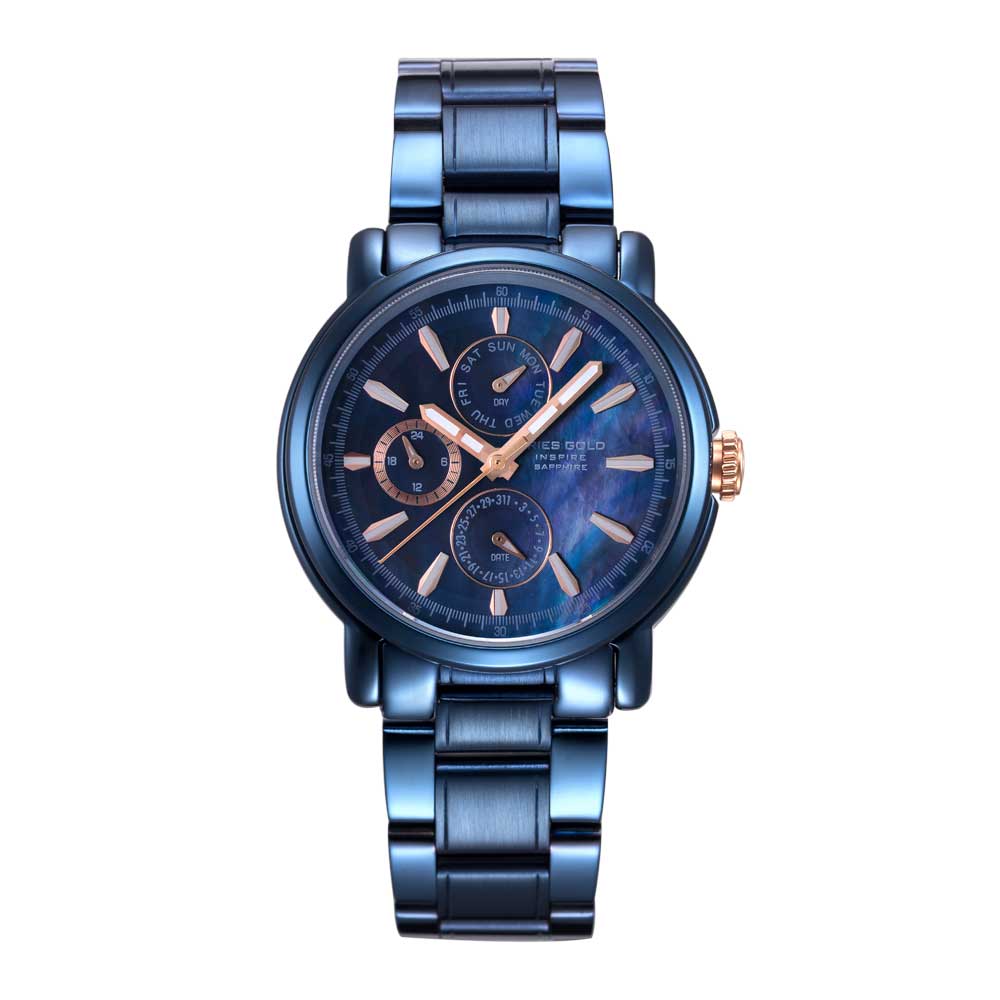 ARIES GOLD CHRONOGRAPH INSPIRE CONTENDER BLUE STAINLESS STEEL B 7302 BU-BURG WOMEN'S WATCH - H2 Hub Watches