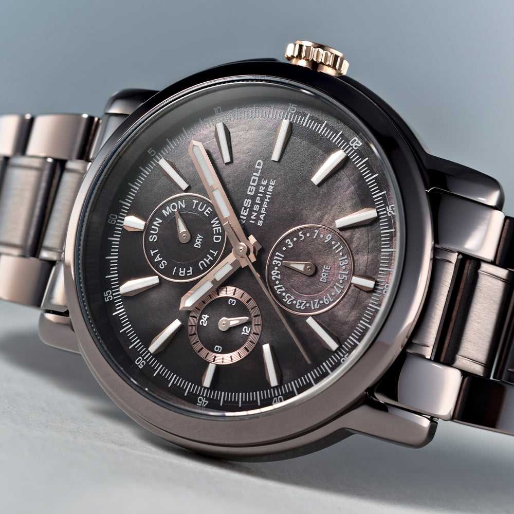 ARIES GOLD CHRONOGRAPH INSPIRE CONTENDER COFFEE STAINLESS STEEL B 7302 CF-BKRG WOMEN'S WATCH - H2 Hub Watches