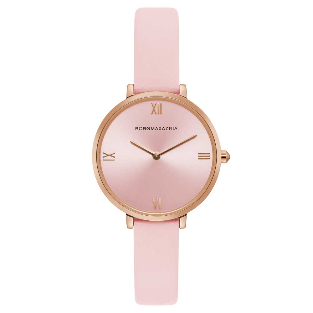 BCBGMAXAZRIA QUARTZ ROSE GOLD STAINLESS STEEL BG50668002 PINK LEATHER STRAP WOMEN'S WATCH - H2 Hub Watches