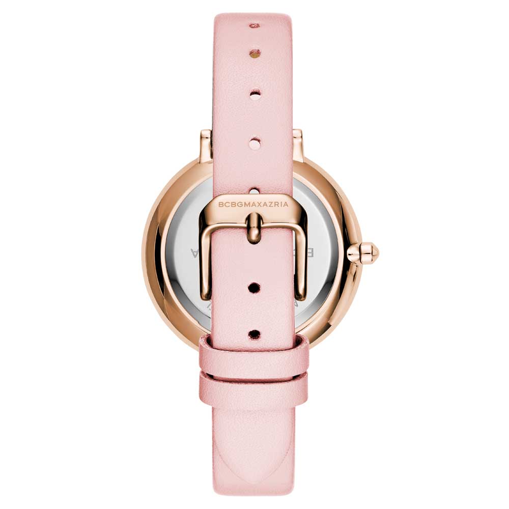 BCBGMAXAZRIA QUARTZ ROSE GOLD STAINLESS STEEL BG50668002 PINK LEATHER STRAP WOMEN'S WATCH - H2 Hub Watches