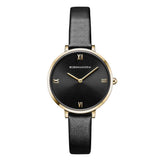 BCBGMAXAZRIA QUARTZ ROSE GOLD STAINLESS STEEL BG50668003 BLACK LEATHER STRAP WOMEN'S WATCH - H2 Hub Watches