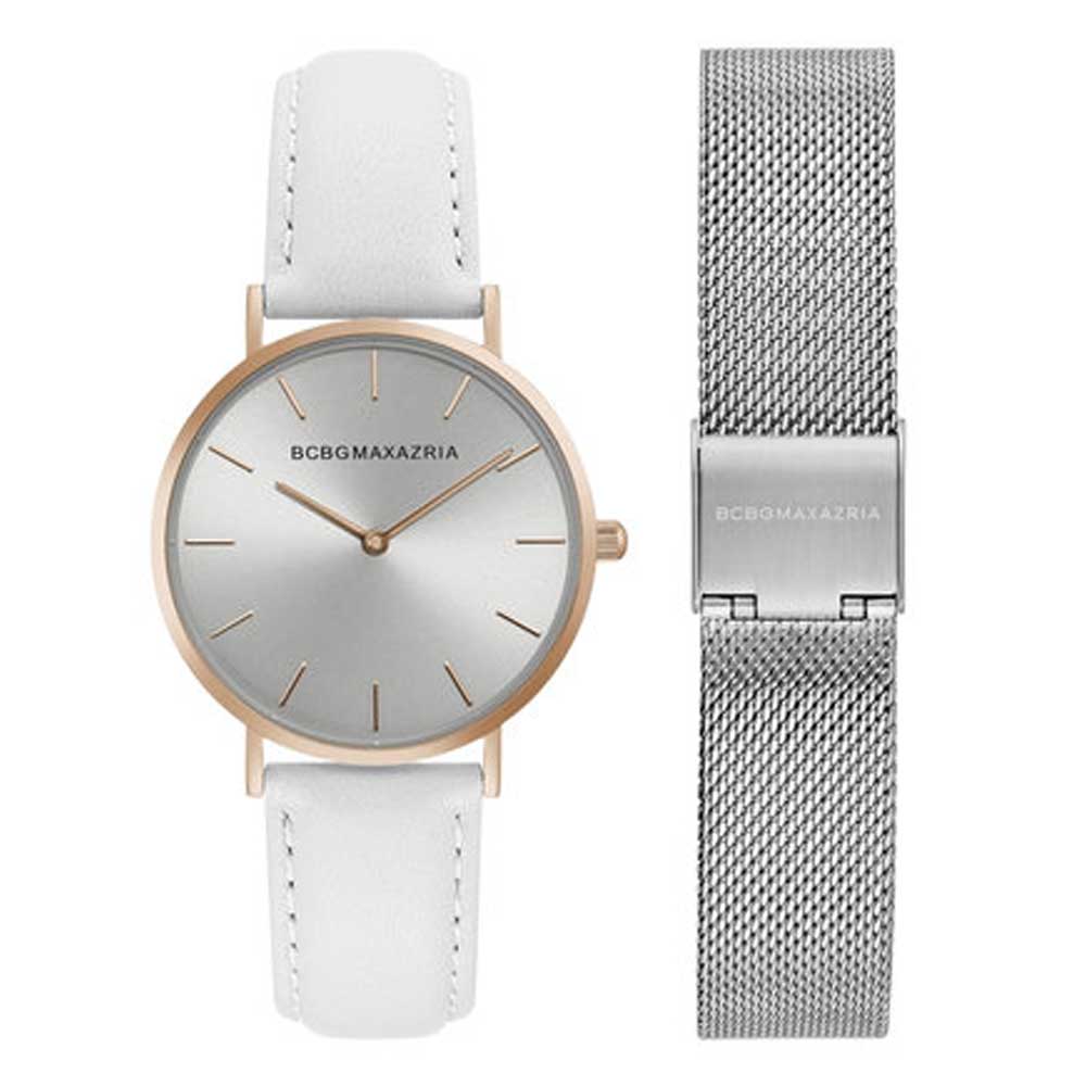 BCBGMAXAZRIA QUARTZ GOLD STAINLESS STEEL BG50669001 WHITE LEATHER STRAP WOMEN'S WATCH - H2 Hub Watches