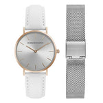 BCBGMAXAZRIA QUARTZ GOLD STAINLESS STEEL BG50669001 WHITE LEATHER STRAP WOMEN'S WATCH - H2 Hub Watches