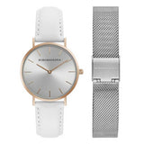 BCBGMAXAZRIA QUARTZ GOLD STAINLESS STEEL BG50669001 WHITE LEATHER STRAP WOMEN'S WATCH - H2 Hub Watches