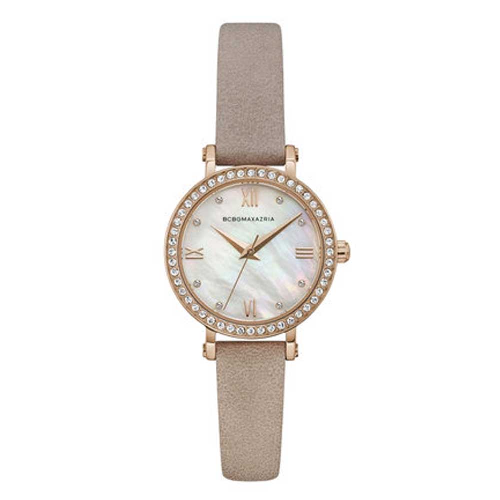 BCBGMAXAZRIA QUARTZ ROSE GOLD STAINLESS STEEL BG50674002 BROWN LEATHER STRAP WOMEN'S WATCH - H2 Hub Watches