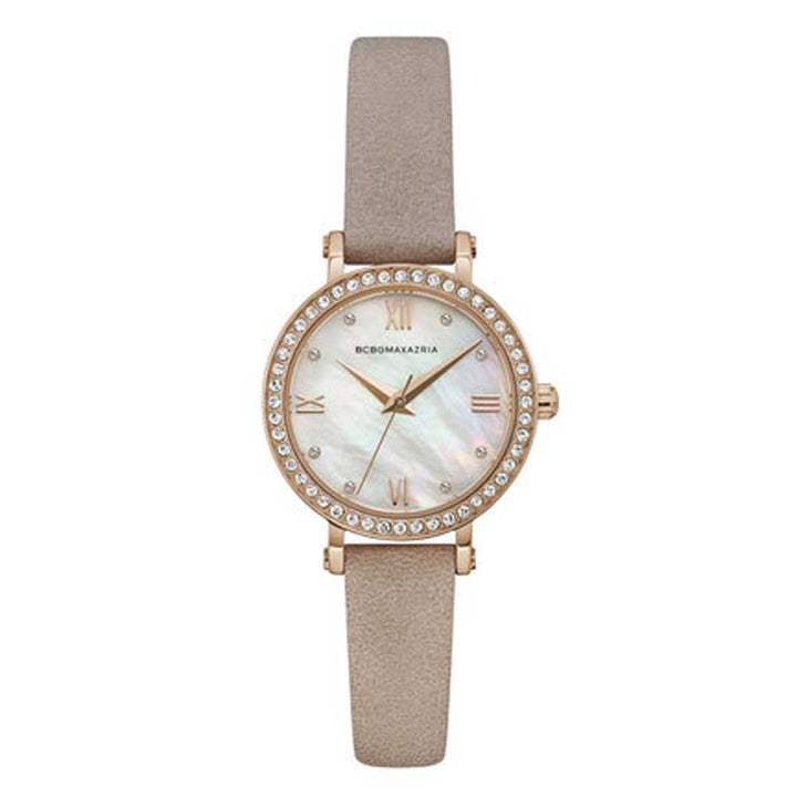 BCBGMAXAZRIA QUARTZ ROSE GOLD STAINLESS STEEL BG50674002 BROWN LEATHER STRAP WOMEN'S WATCH - H2 Hub Watches