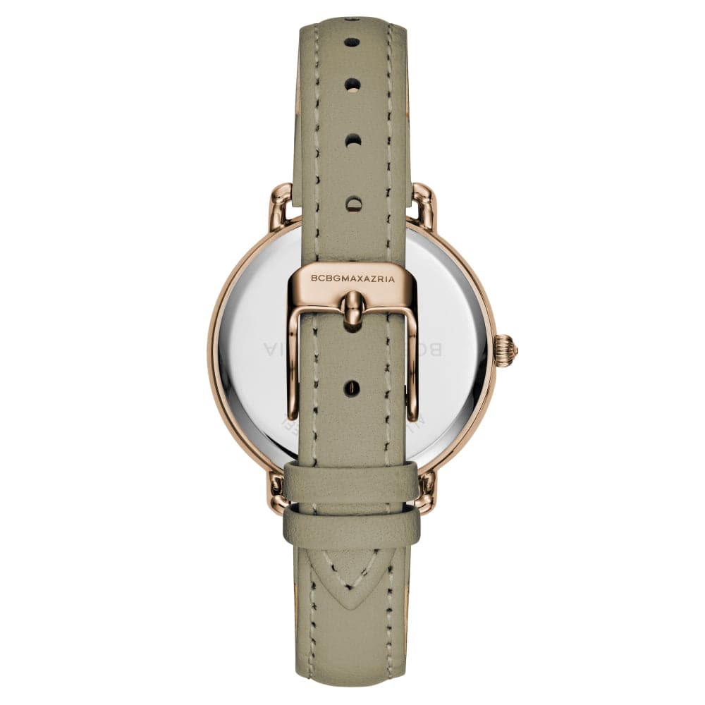 BCBGMAXAZRIA QUARTZ ROSE GOLD STAINLESS STEEL BG50676003 GREEN LEATHER STRAP WOMEN'S WATCH - H2 Hub Watches