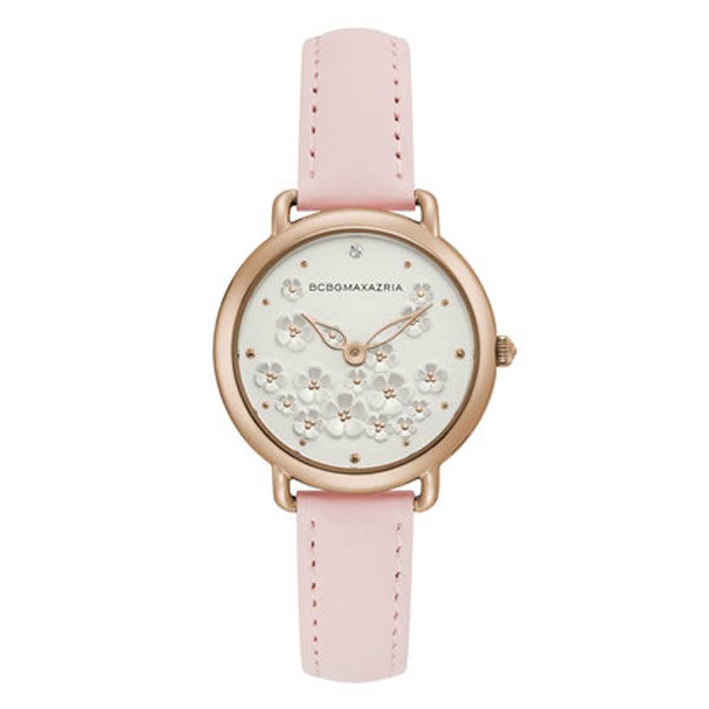 BCBGMAXAZRIA QUARTZ ROSE GOLD STAINLESS STEEL BG50676004 PINK LEATHER STRAP WOMEN'S WATCH - H2 Hub Watches