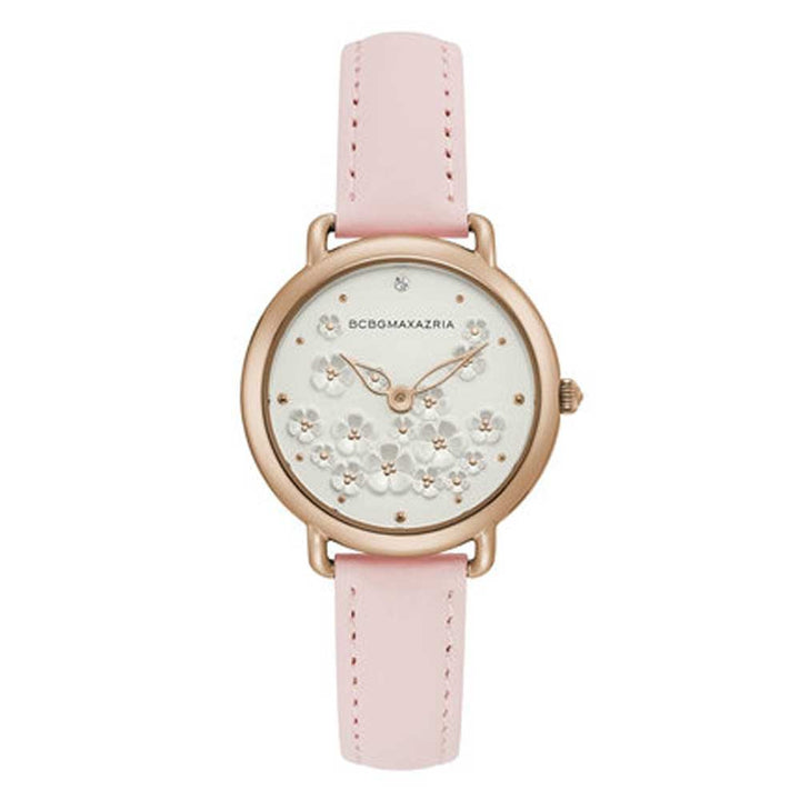 BCBGMAXAZRIA QUARTZ ROSE GOLD STAINLESS STEEL BG50676004 PINK LEATHER STRAP WOMEN'S WATCH - H2 Hub Watches