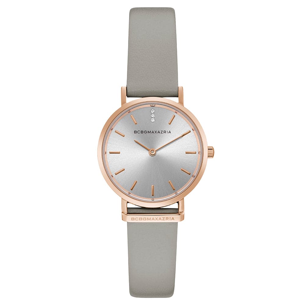 BCBGMAXAZRIA QUARTZ ROSE GOLD GREY LEATHER STRAP BG50821002 WOMEN'S WATCH - H2 Hub Watches
