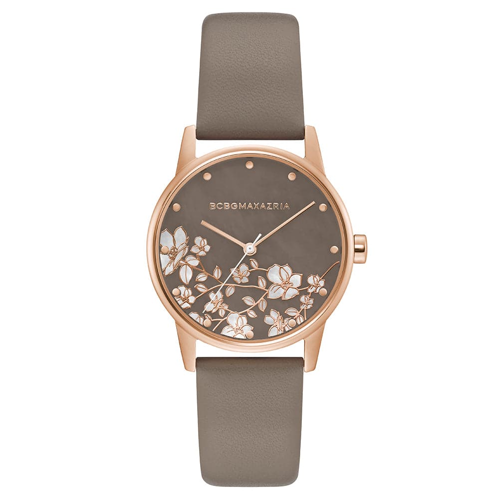 BCBGMAXAZRIA QUARTZ BROWN FLORAL LEATHER BG50827001 WOMEN'S WATCH - H2 Hub Watches