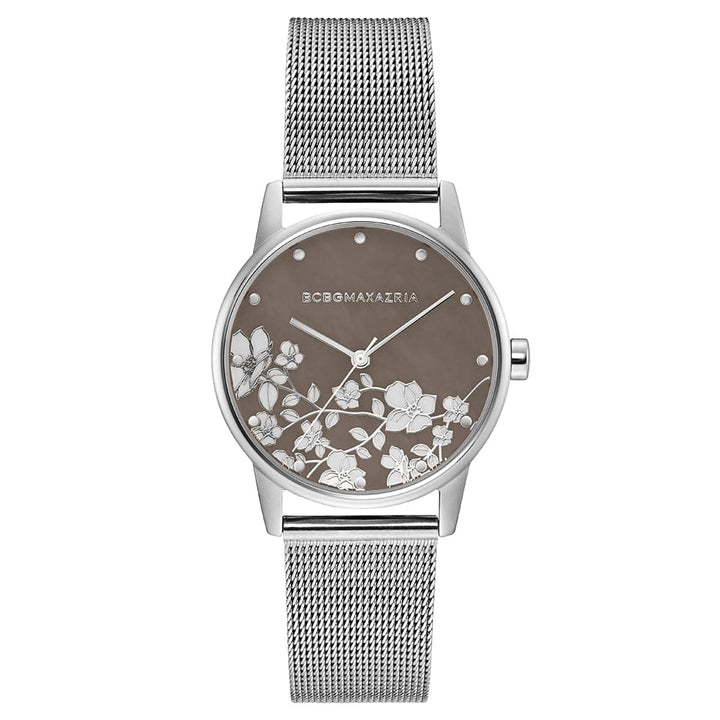 BCBGMAXAZRIA QUARTZ FLORAL SILVER MESH BG50827003 WOMEN'S WATCH - H2 Hub Watches