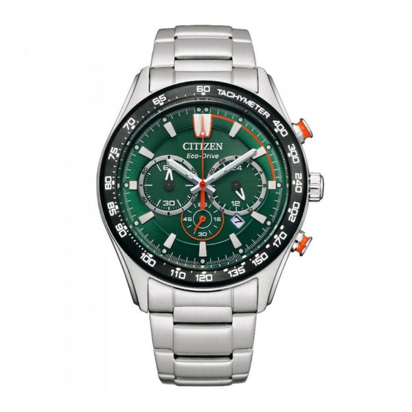 CITIZEN CA4486-82X ECO-DRIVE CHRONOGRAPH GREEN DIAL STAINLESS STEEL STRAP MEN'S WATCH