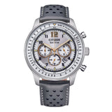 Citizen Eco-Drive Chronograph White Dial Gray Leather Strap Men Watch CA4500-24H