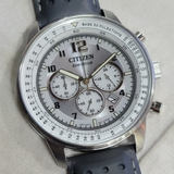 Citizen Eco-Drive Chronograph White Dial Gray Leather Strap Men Watch CA4500-24H