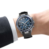 Citizen Eco-Drive Satellite Wave Chronograph Blue Dial Black Strap Men Watch CC4050-18L
