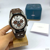 FOSSIL COACHMAN CHRONOGRAPH SILVER STAINLESS STEEL CH2565 BROWN LEATHER STRAP MEN'S WATCH