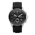 FOSSIL DECKER CHRONOGRAPH SILVER STAINLESS STEEL CH25731E BLACK SILICONE STRAP MEN'S WATCH - H2 Hub Watches