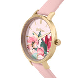 CATH KIDSTON QUARTZ PAINTBOX FLOWERS GOLD ALLOY CKL050PG PINK LEATHER LADIES WATCH
