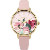 CATH KIDSTON QUARTZ PAINTBOX FLOWERS GOLD ALLOY CKL050PG PINK LEATHER LADIES WATCH