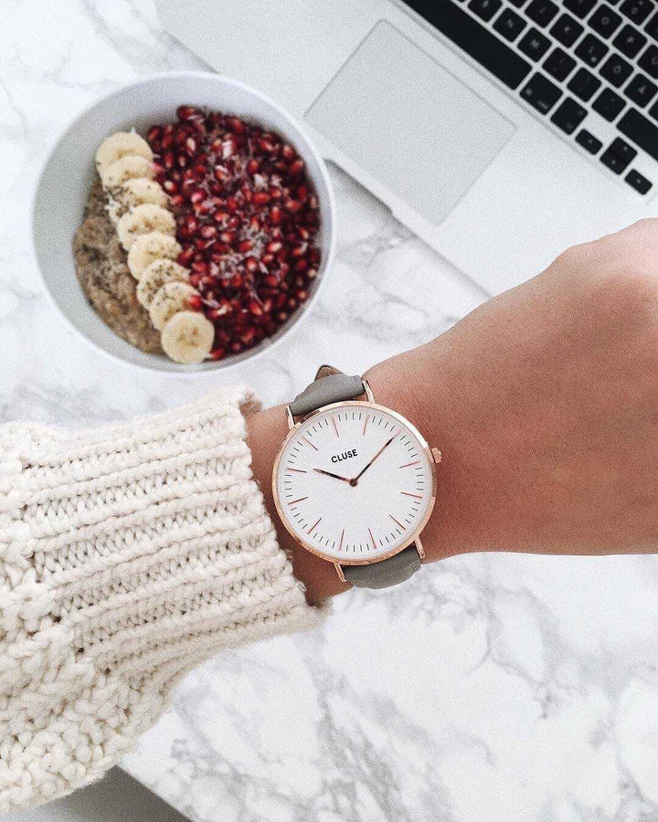 CLUSE LA BOHEME QUARTZ SILVER STAINLESS STEEL CL18414 GREY LEATHER STRAP LADIES WATCH - H2 Hub Watches