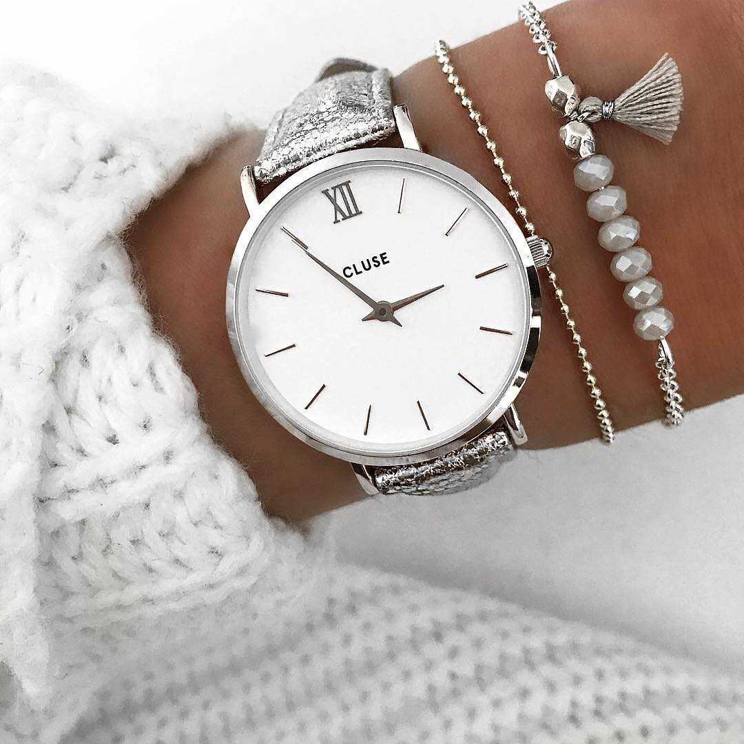 CLUSE MINUIT QUARTZ SILVER STAINLESS STEEL CL30039 SILVER LEATHER STRAP LADIES WATCH - H2 Hub Watches