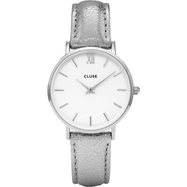 CLUSE MINUIT QUARTZ SILVER STAINLESS STEEL CL30039 SILVER LEATHER STRAP LADIES WATCH - H2 Hub Watches