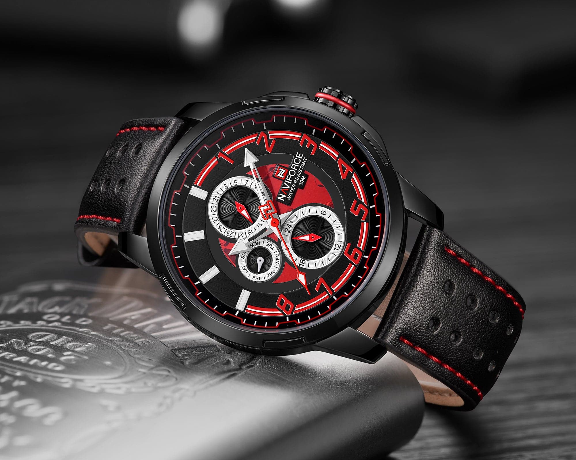 NAVIFORCE ANALOG NF9142 B/R/B QUARTZ MEN'S WATCH - H2 Hub Watches