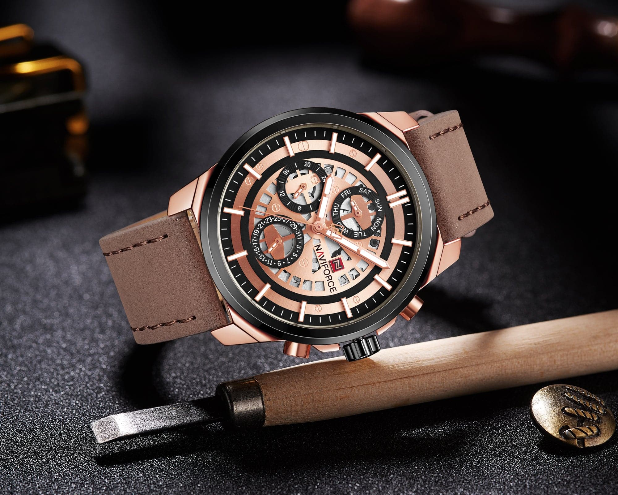 NAVIFORCE CHRONOGRAPH NF9129 RG/RG/D.BN MEN'S WATCH - H2 Hub Watches
